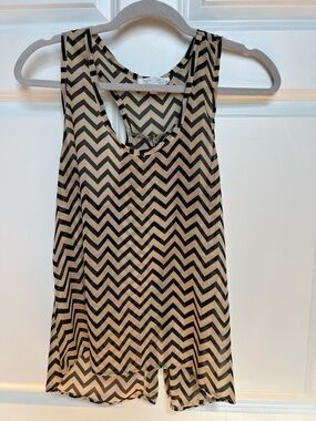 Toska Sheer Open-Back Chevron Tank Top - Black and Taupe